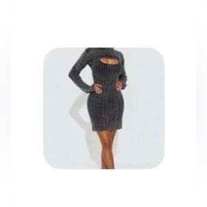 Fashion Nova Women's Charcoal Cable Knit Dress